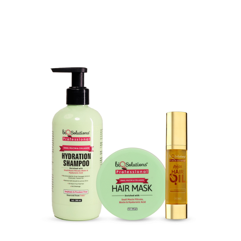 SNAIL STRENGTH & SHINE SET - SNAIL MUCIN AND COLLAGEN SHAMPOO (300ML) + MASK (200G) + ARGAN OIL HAIR SERUM (50 ML)