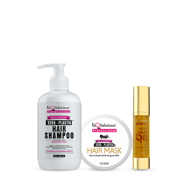 KERATIN LUXE TRIO - KERA PLASTIA SHAMPOO (250ML) + KERA PLASTIA MASK (200G) + ARGAN OIL HAIR SERUM (50 ML)