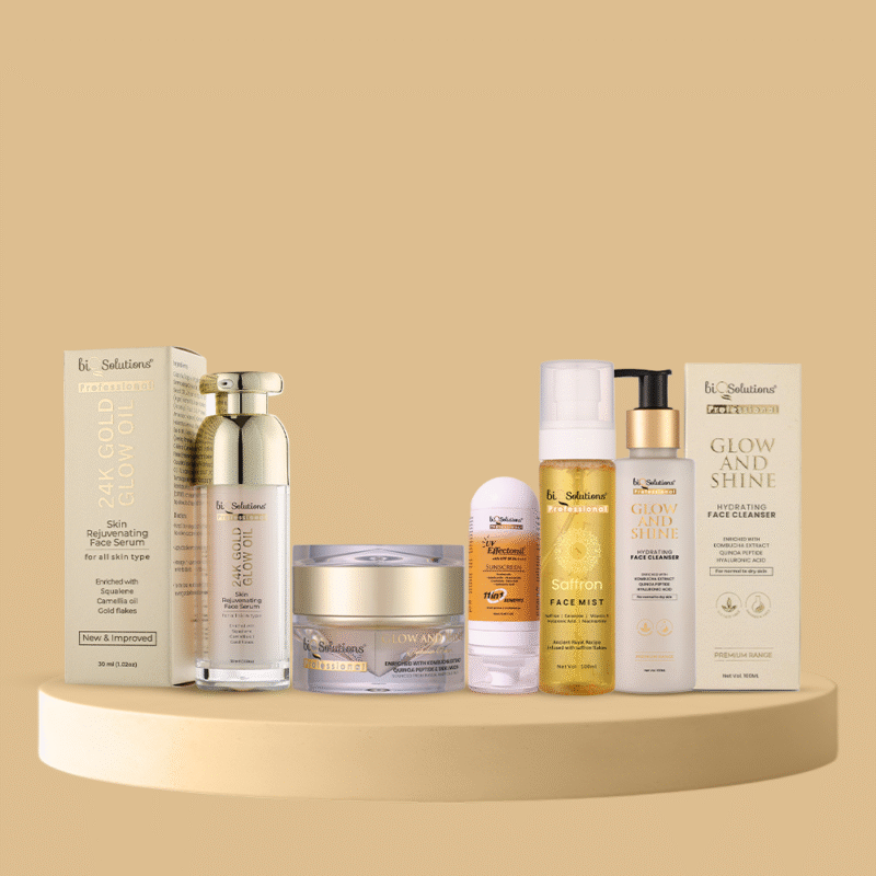 BUY GLOW AND SHINE - HYDRATING FACE CLEANSER + SAFFRON GLOW FACE MIST + GLOW AND SHINE HYDRATION CREAM + UV EFFECTONIL SUNSCREEN + 24K GOLD GLOW OIL