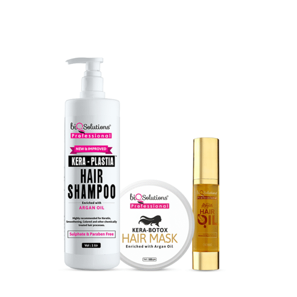 KERATIN CARE JUMBO KIT - KERA PLASTIA SHAMPOO 1 LITRE + KERA PLASTIA HAIR MASK 500 GMS + ARGAN OIL