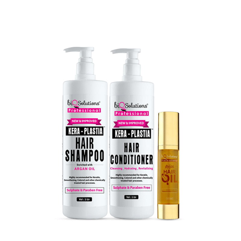 SALON LUXE JUMBO TRIO - KERA PLASTIA SHAMPOO 1 LITRE + KERA PLASTIA CONDITIONER 1 LITRE + ARGAN OIL